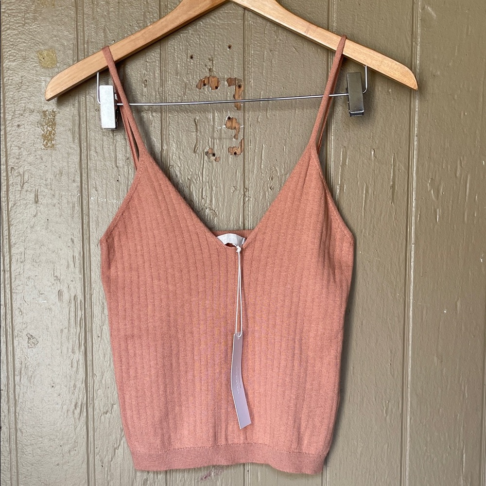 Ribbed V-Neck Knit Camisole in Dusty Rose